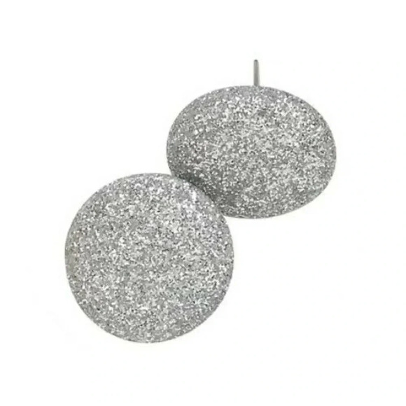 Silver Retro Mod 80s Sparkly Disco Fabric Button Earrings - Picture 1 of 2